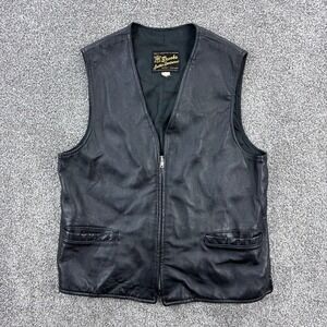 Vintage Brooks Leather Vest Mens Medium Black Biker Motorcycle Soft Detroit